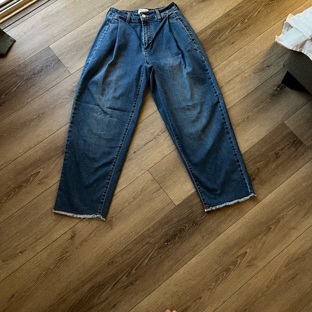 High-Waist Barrel Wide Leg Dark Blue Denim Jeans